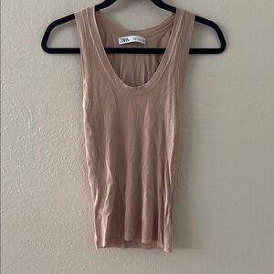 Zara Tan Ribbed Fitted Tank Top
